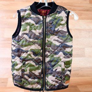 7 For All Mankind Puffer Vest Jacket Boys 3T Green Beige Camo Full Zip